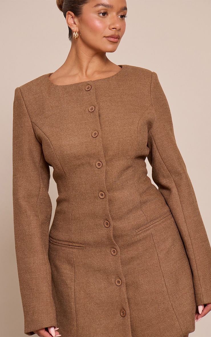 Shape Chocolate Wool Look Button Front Tailored Mini Dress image 4