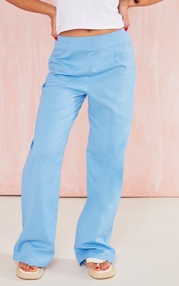 Cornflower Blue Linen Look Straight Leg Pants PrettyLittleThing USA