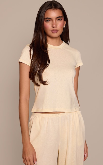 Cream Soft Textured Relaxed Short Sleeve T-Shirt
