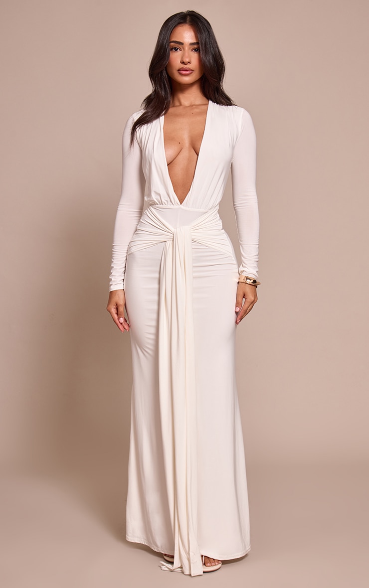 Petite Cream Double Layer Tie Maxi Dress Petite PLT QA