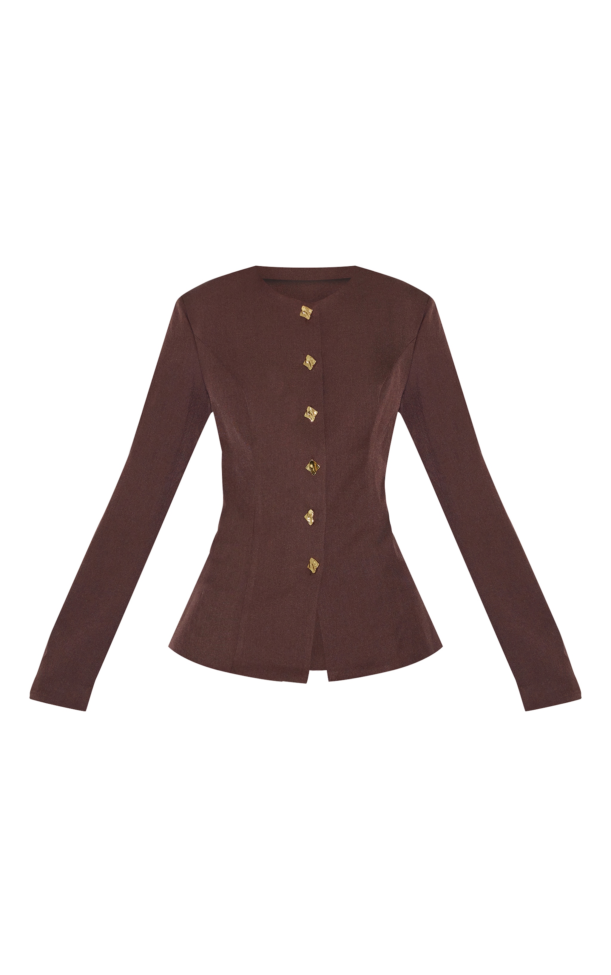 Deep Chocolate Gold Trim Cinched Waist Blazer image 5