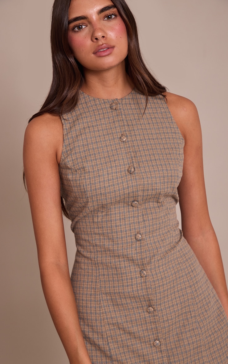 Sage Check Boat Neck Button Down Bodycon Dress image 4