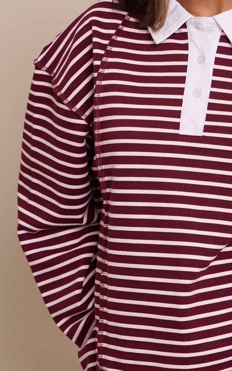 Petite Burgundy Stripe Seam Detail Rugby Top image 4