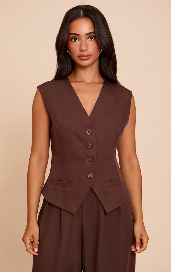 Petite Chocolate Tailored Button Up Vest