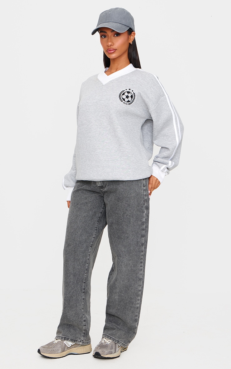 Petite Light Grey Oversized Collared Sweatshirt image 3