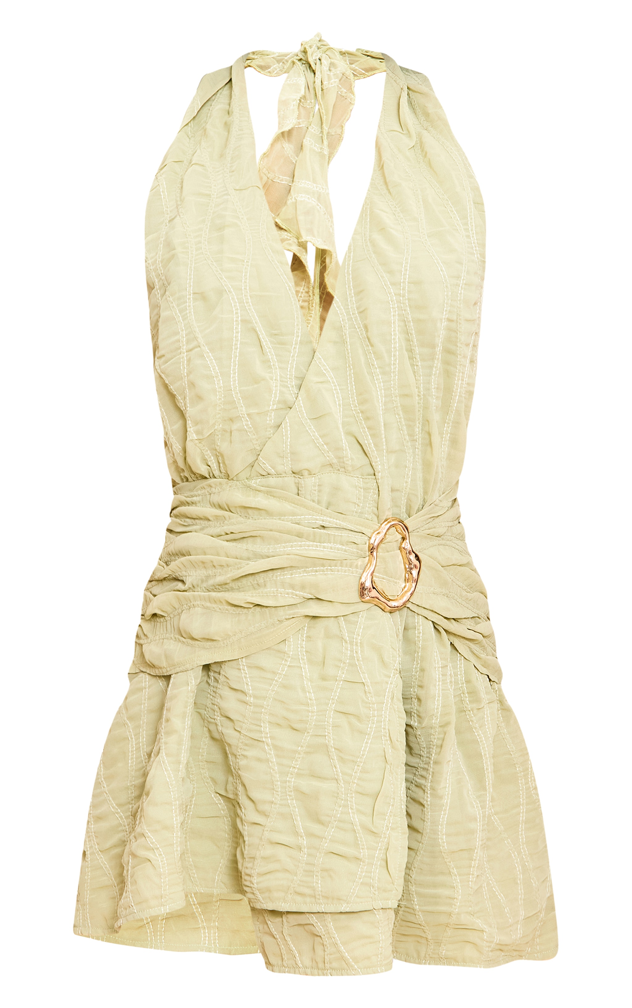 Olive Texture V Neck Belt Shift Dress image 5