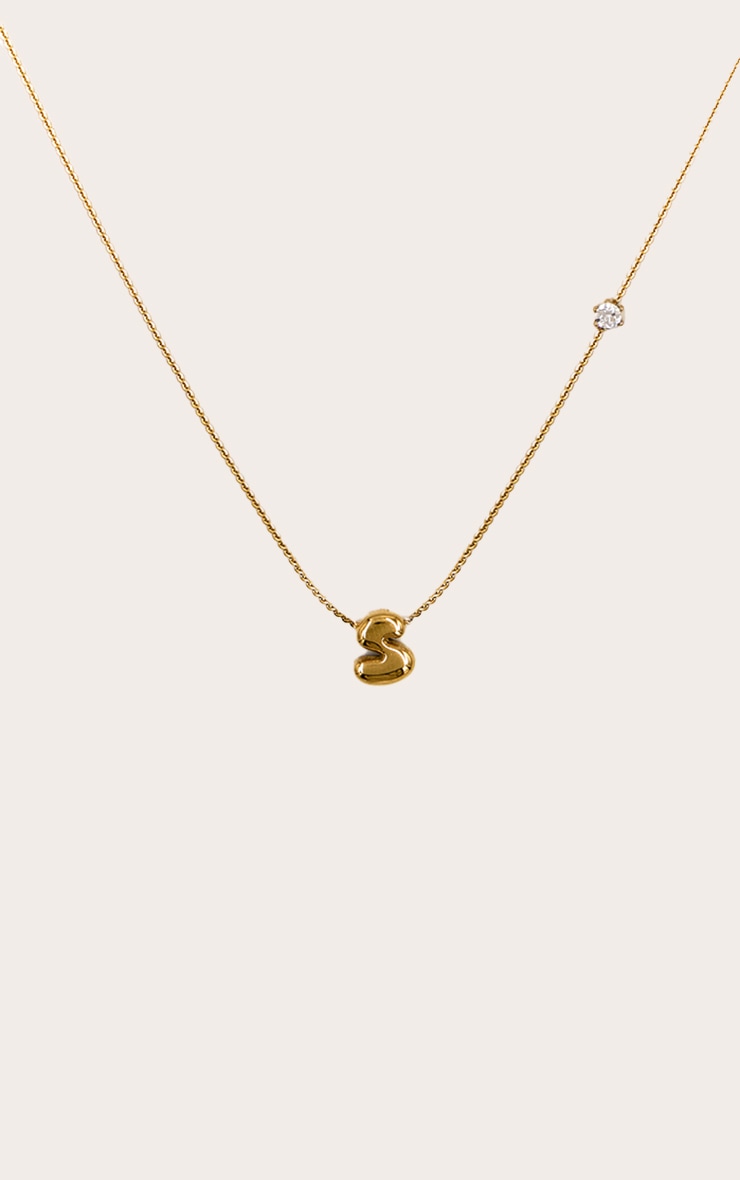 Gold Water Resistant Bubble Initial S Necklace image 3
