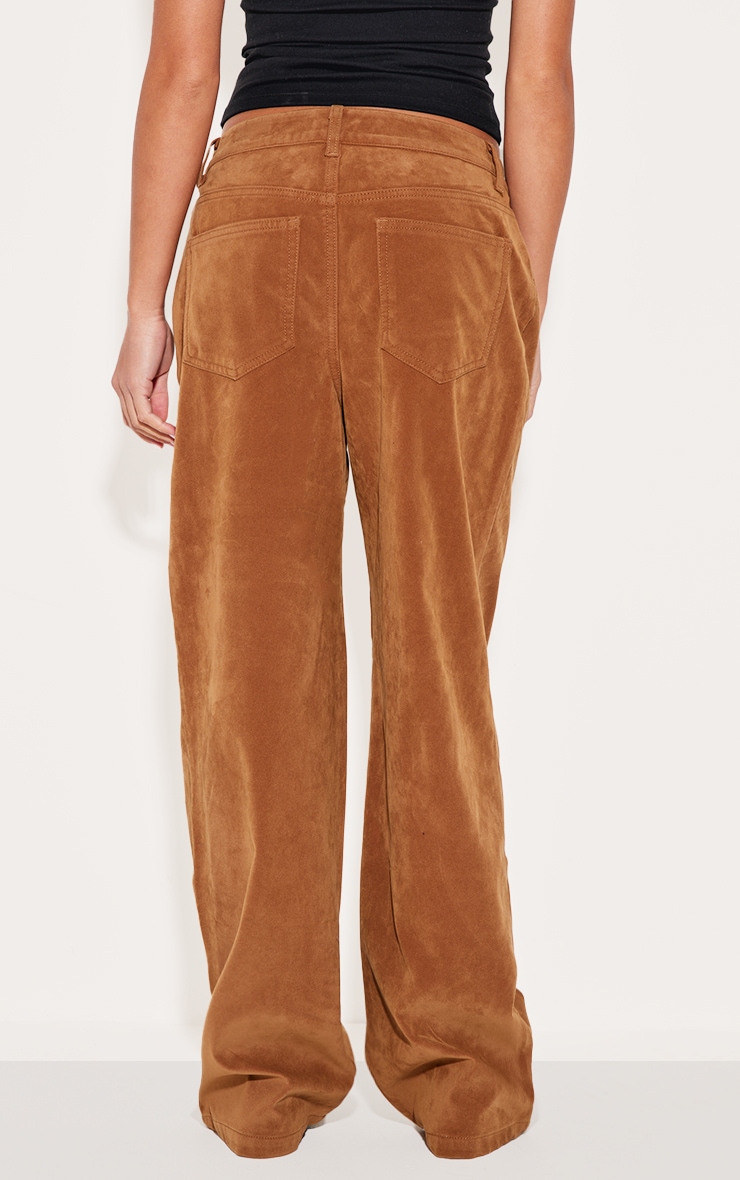 Deep Tan Faux Suede Mid Rise Straight Leg Trousers image 3