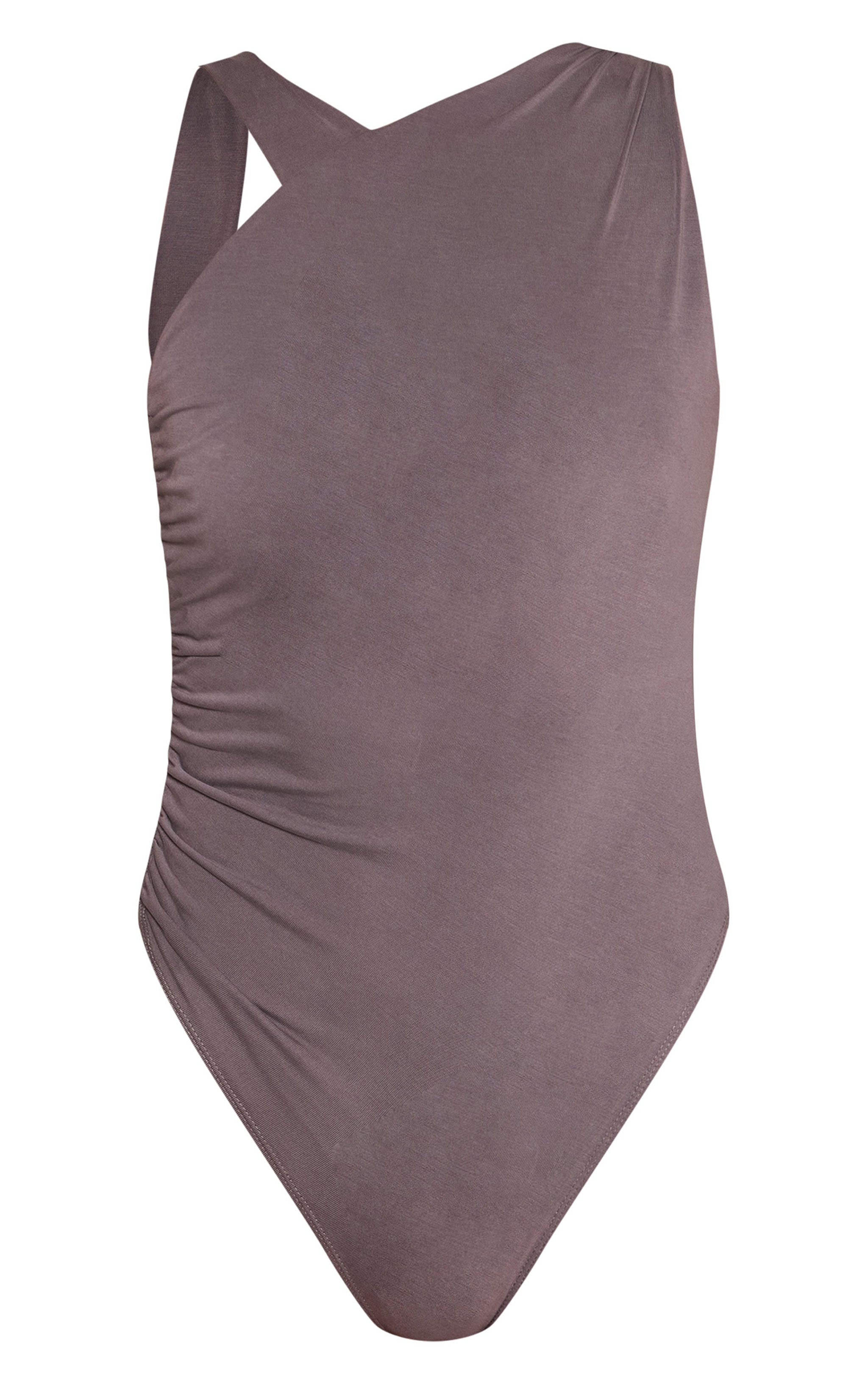 Charcoal Blue Modal Asymmetric Strap Ruched Bodysuit image 5