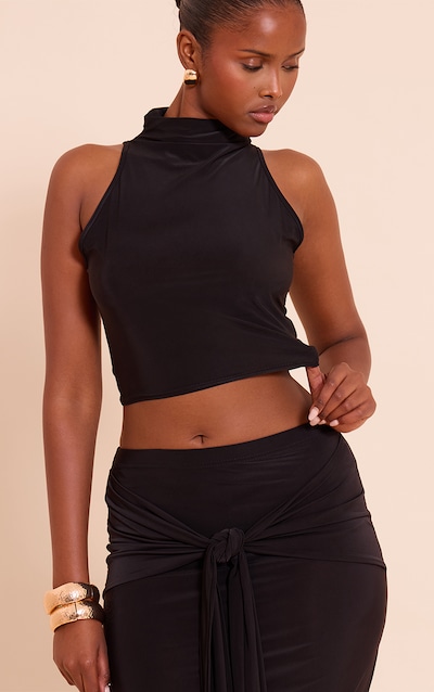 Black Slinky Funnel Neck Crop Top