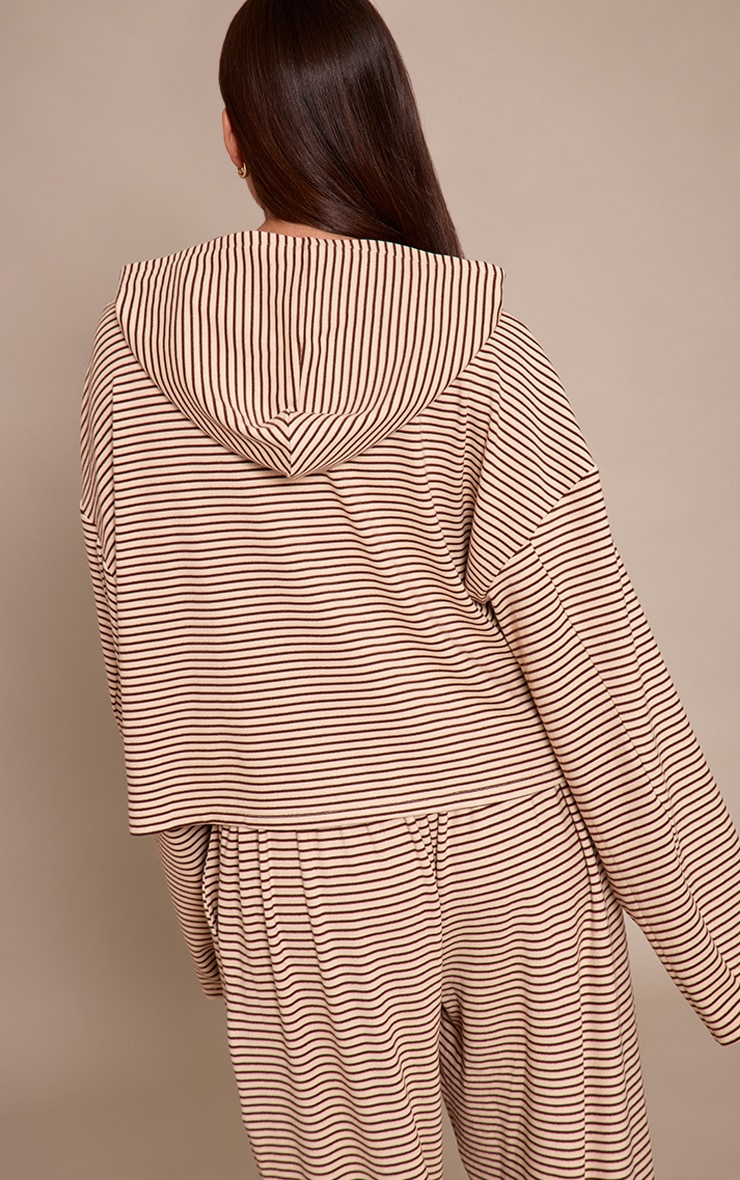Sand Striped Soft Fleece Zip Up Hoodie image 2
