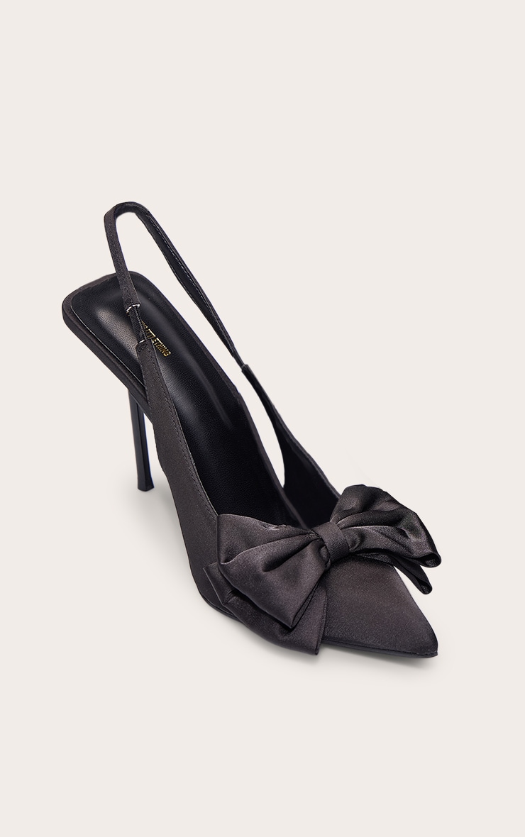 Black Satin Bow Front Sling Back Court Shoe image 5