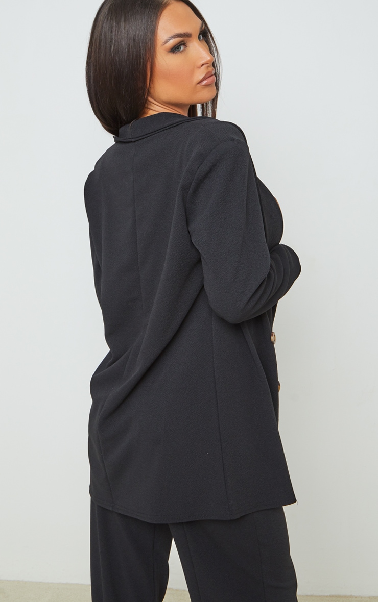 Black Oversized Shoulder Pad Front Button Detail Blazer image 2