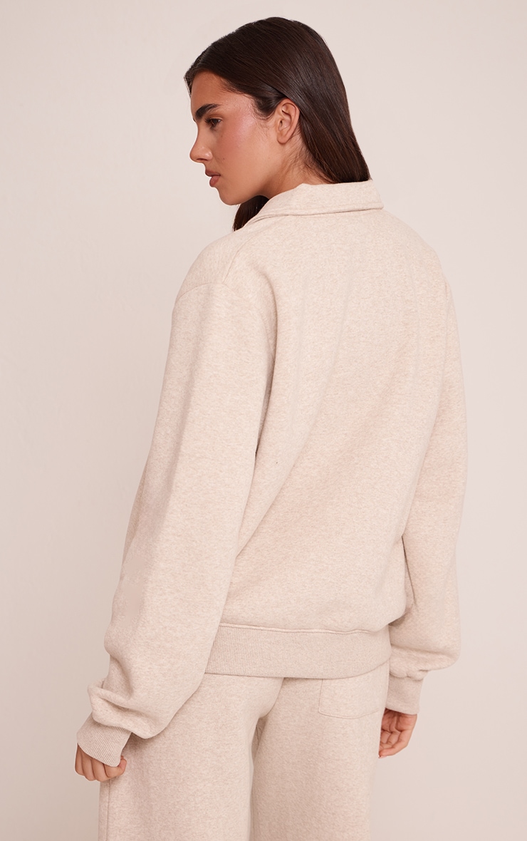 Sweat polo en coton polaire avoine chiné à badge "PLT" image 2