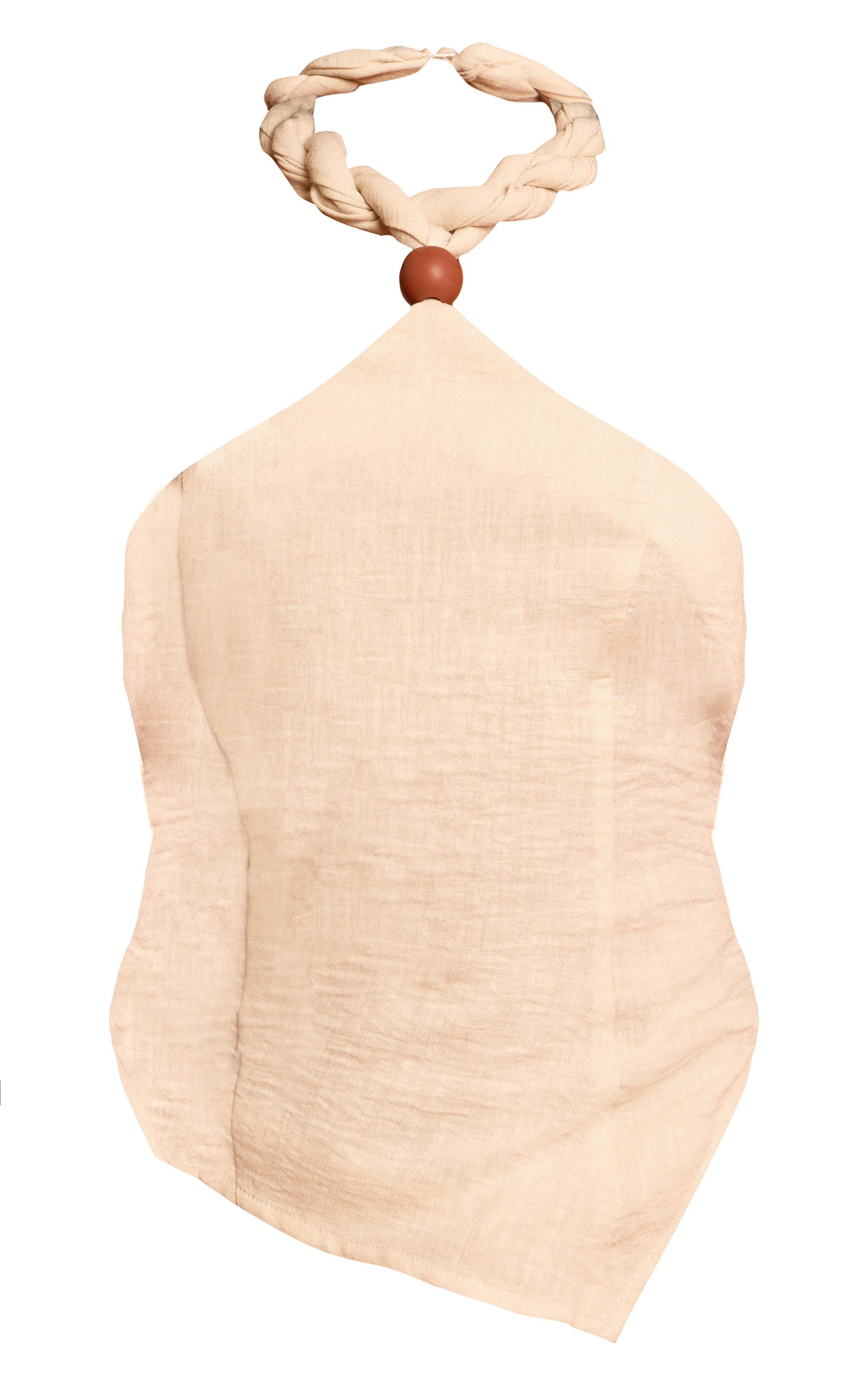 Cream Linen Look Plaited Tailored Halterneck Top image 5
