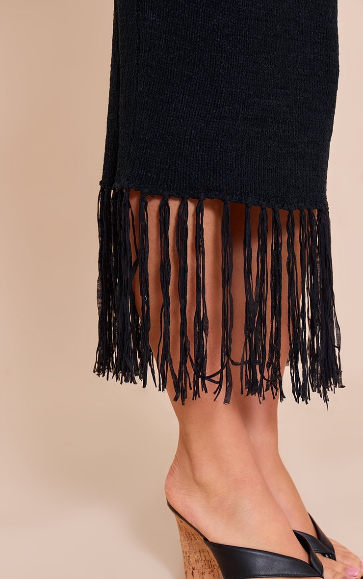 Black Maxi Fringe Knit Dress image 4
