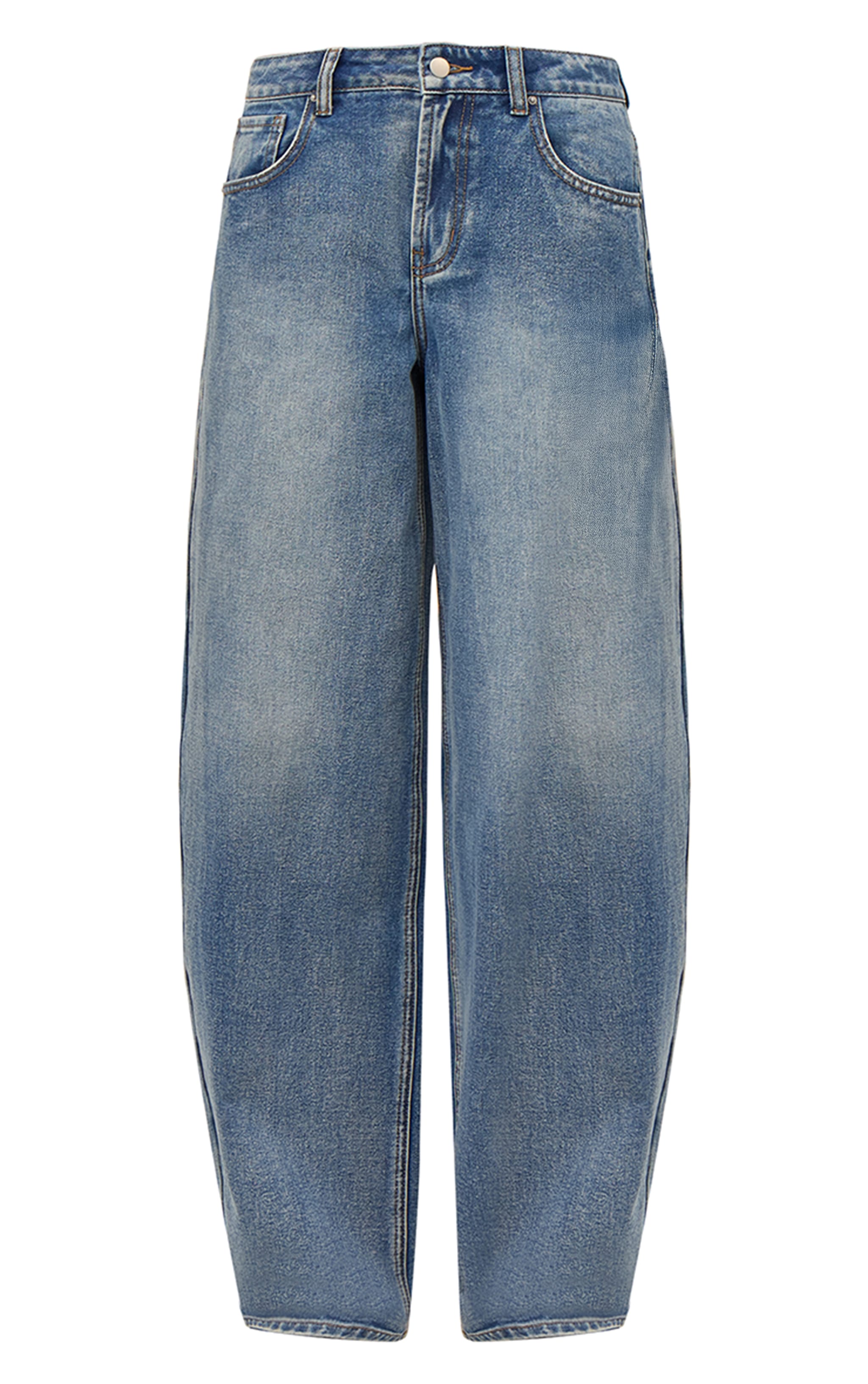 Mid Blue Low Rise Barrel Jeans image 5