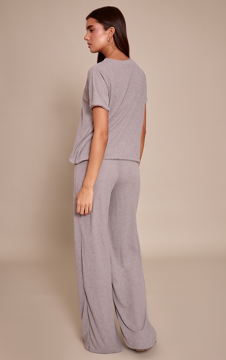 Grey Sheer Textured Wide Leg Pants image 3