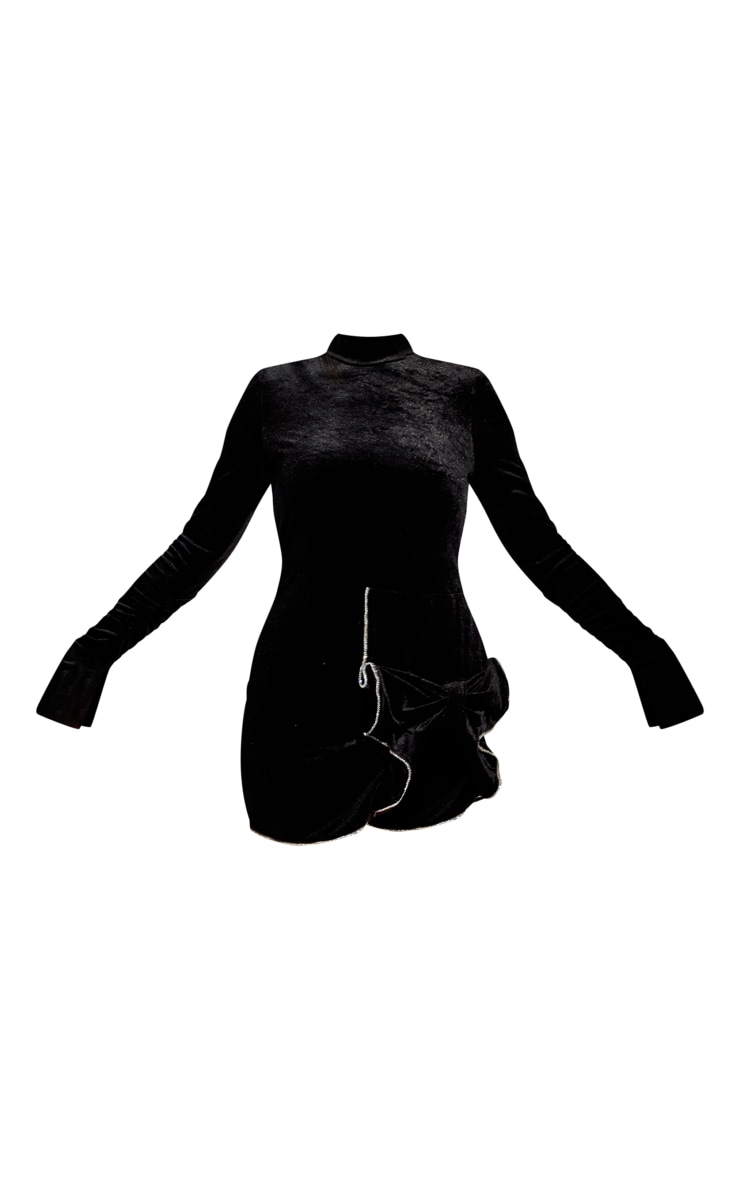 Black Velvet Diamante Trim Bow Bodycon Dress PrettyLittleThing QA