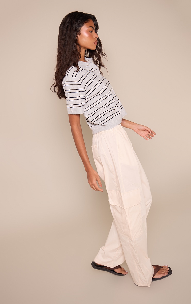 Cream Cotton Cargo Pocket Detail Trousers