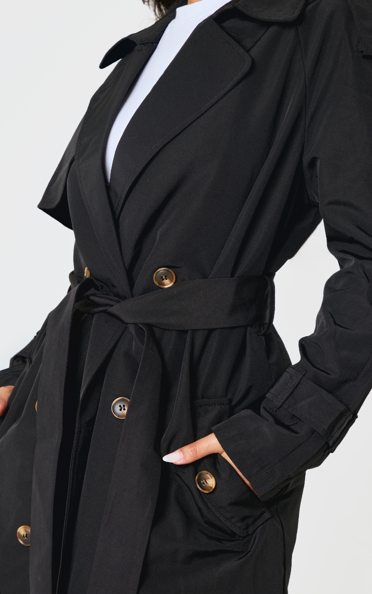 Petite Black Tie Waist Trench Coat image 4