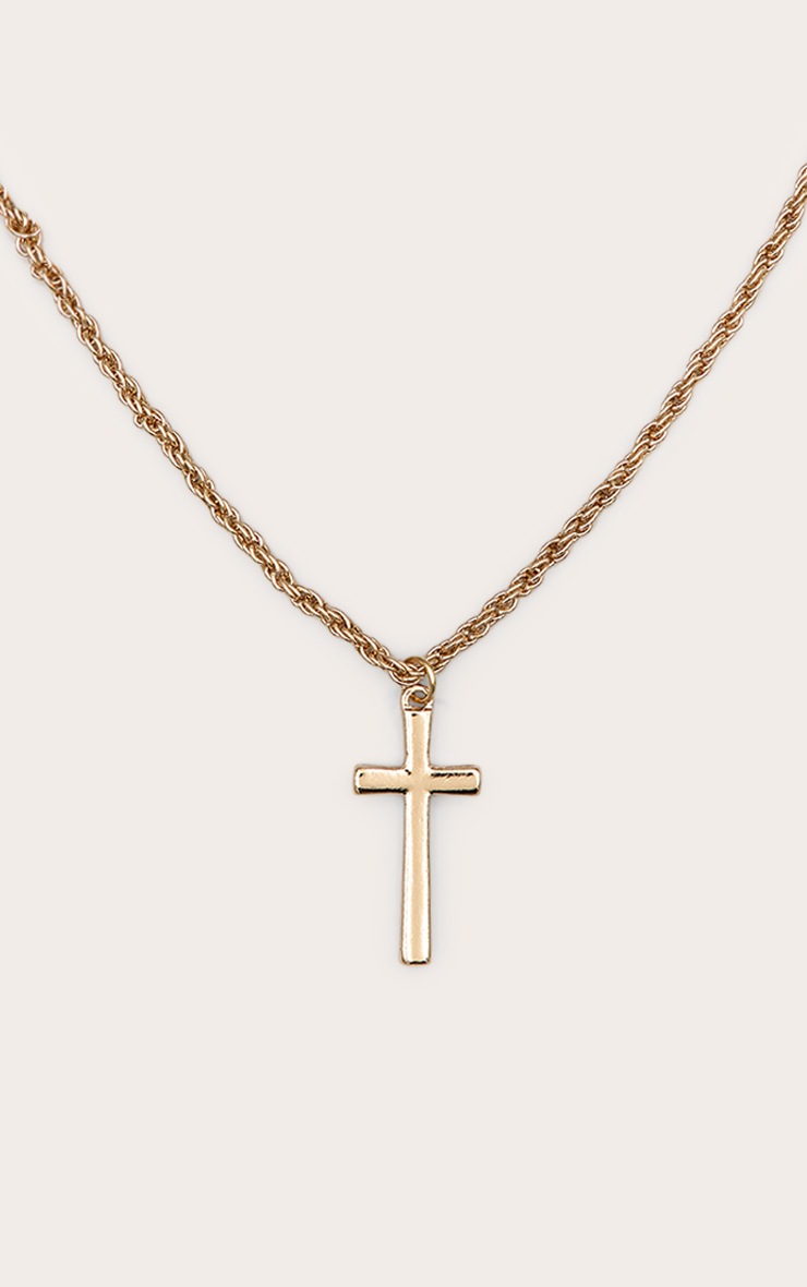 Gold Chunky Chain Cross Pendant Necklace image 1