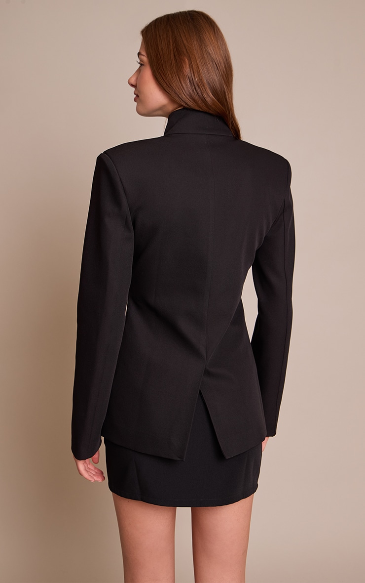 Black Tailored Woven High Neck Blazer image 2