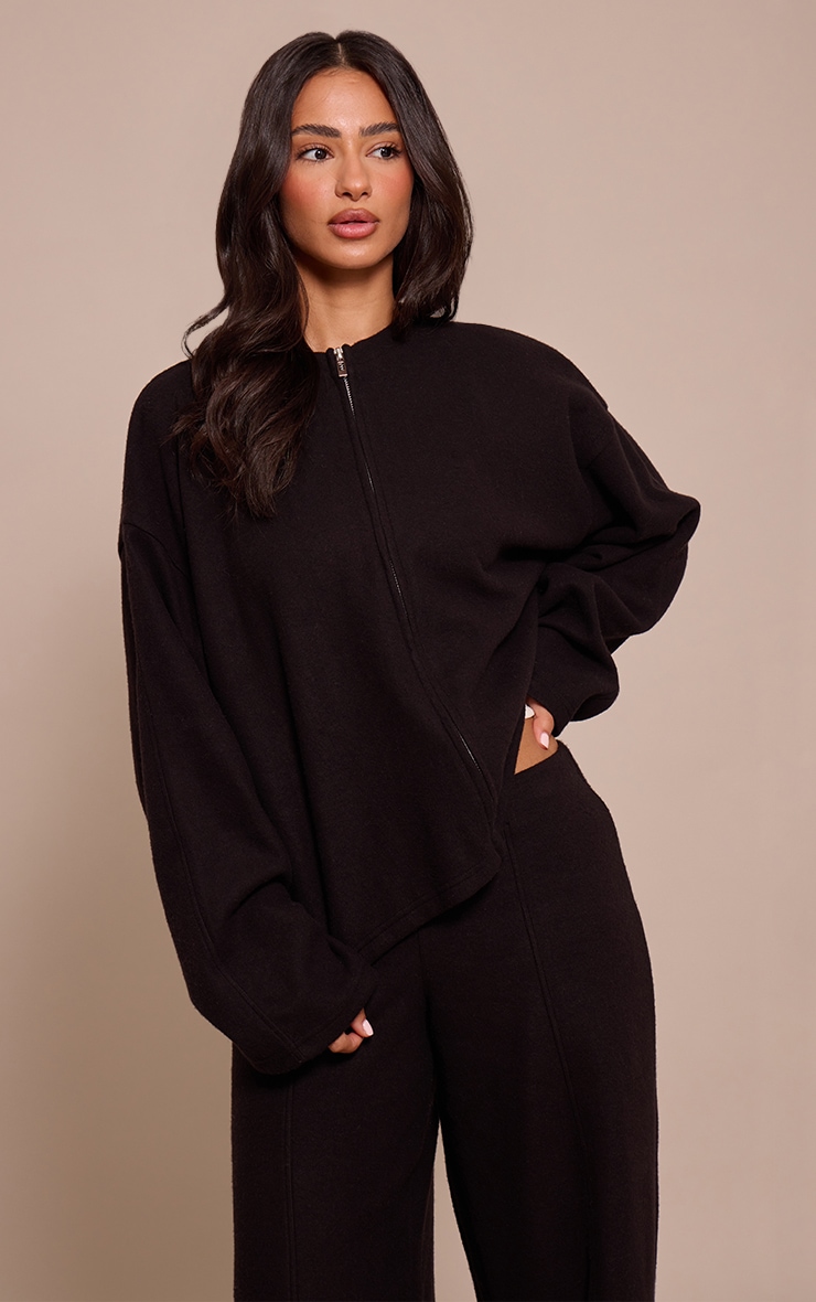 Petite Black Soft Touch Zip Through Sweatshirt
