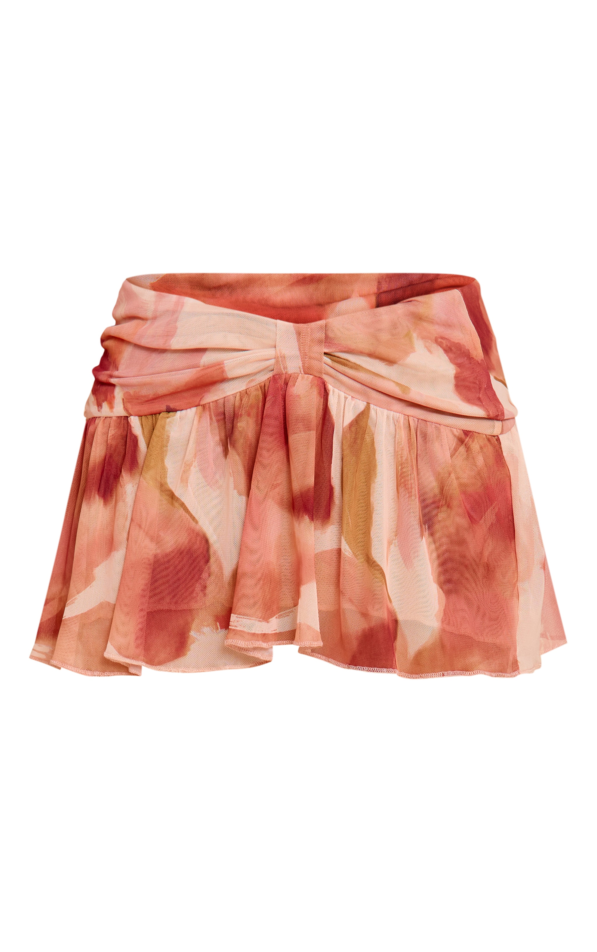 Cream Printed Mesh Ruffle Mini Skirt image 6