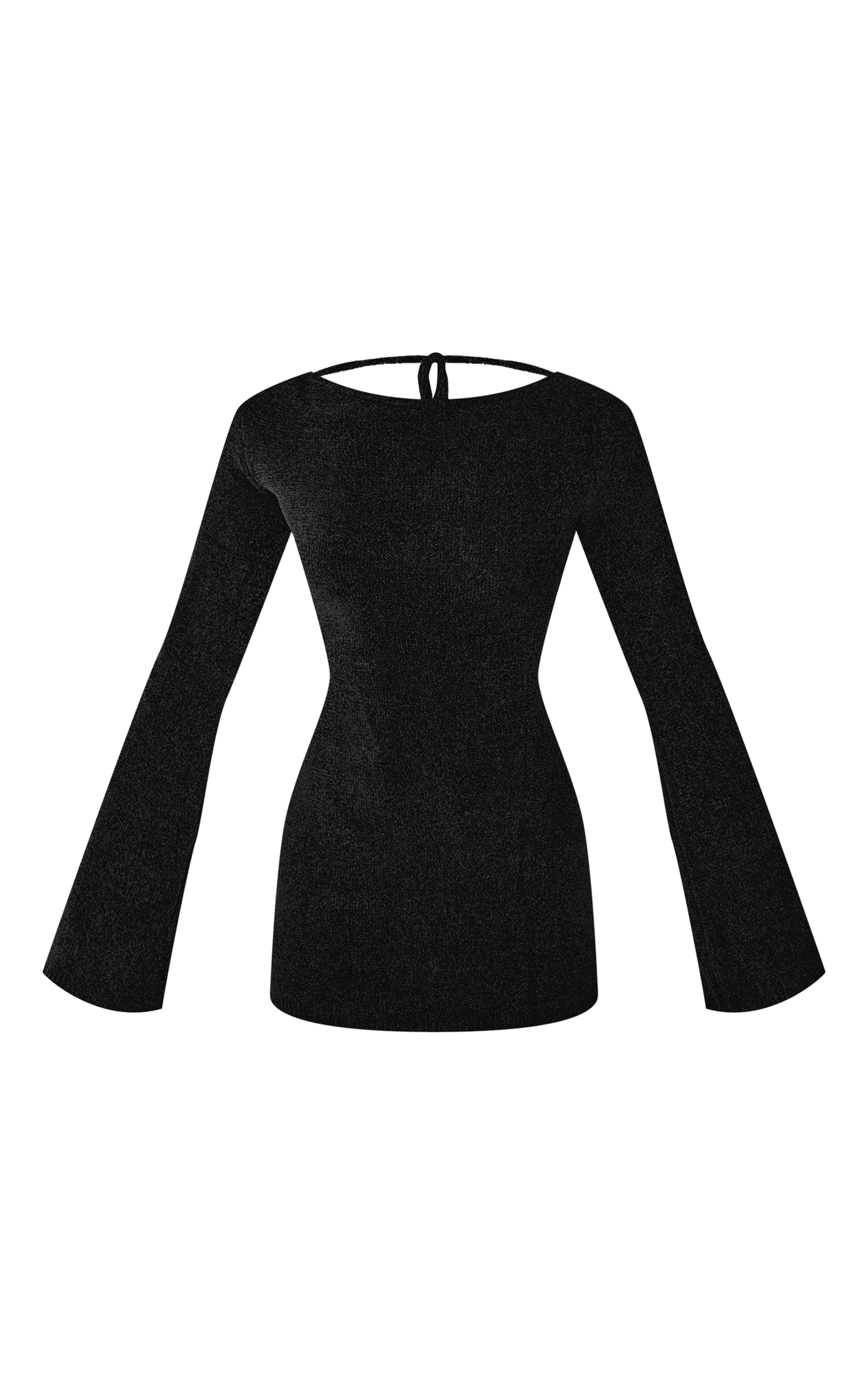 Black Soft Textured Knit Open Back Floaty Dress image 5