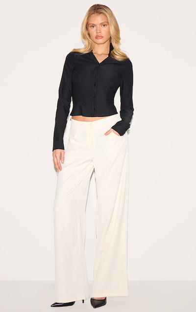 Cream Premium Woven High Waist Tailored Pants