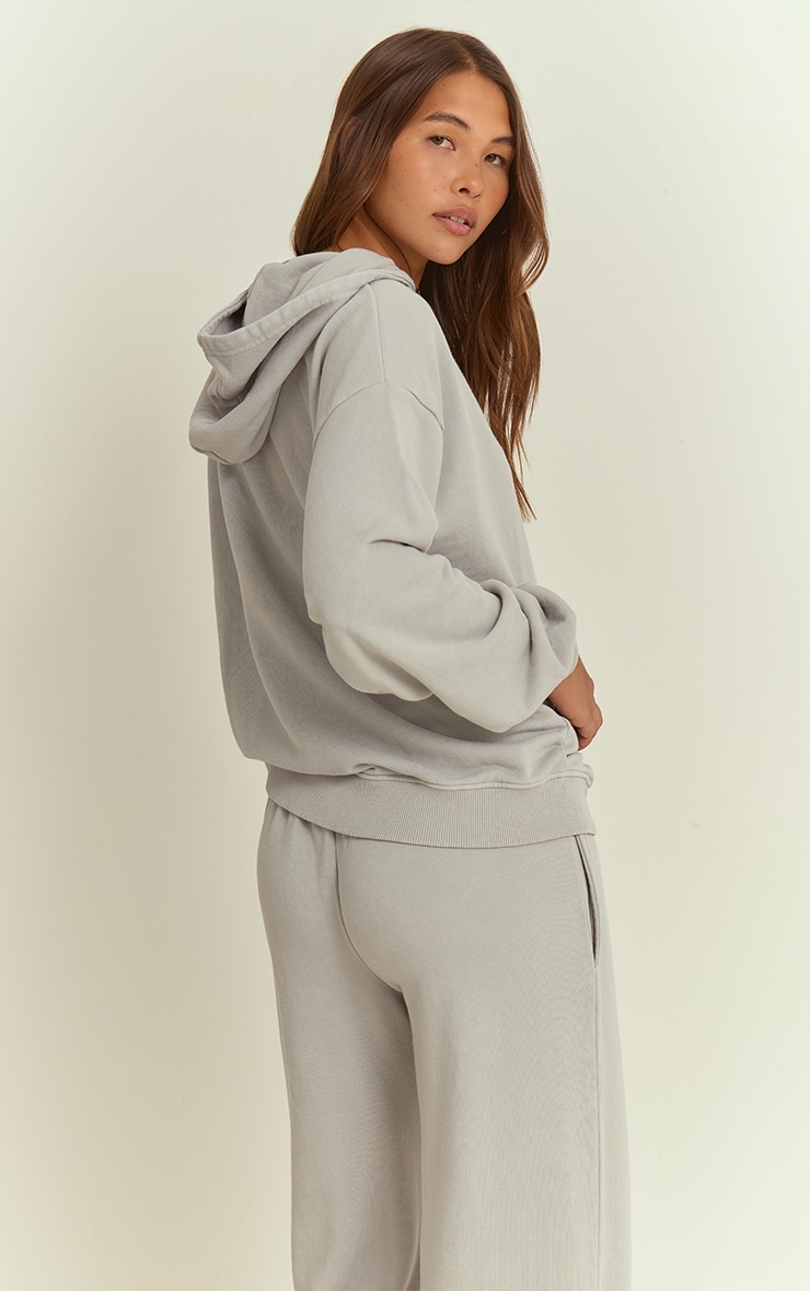 PLT Light Grey Embroidered Acid Wash Loopback Pullover Hoodie image 2
