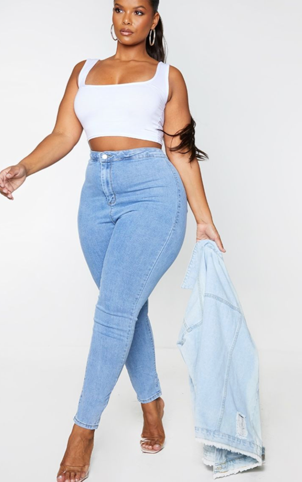 PRETTYLITTLETHING Plus Jean skinny disco effet vintage clair