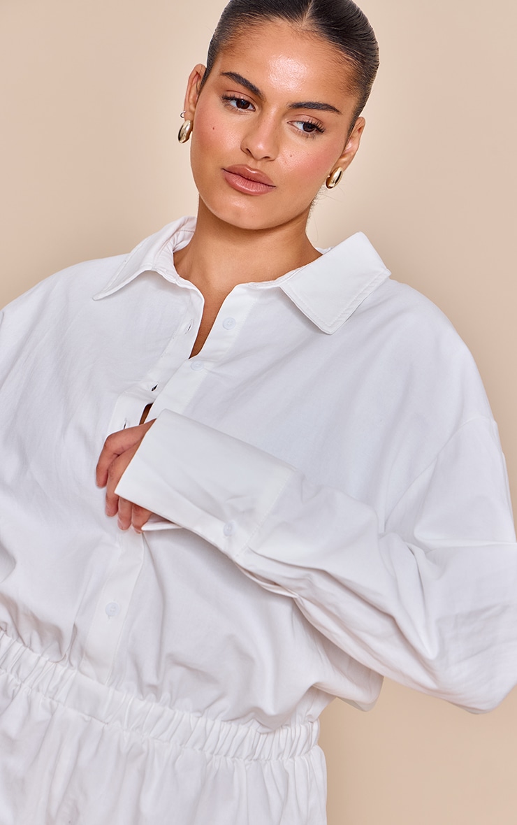 Plus White Cotton Ruched Tiered Skort Shirt Romper image 4