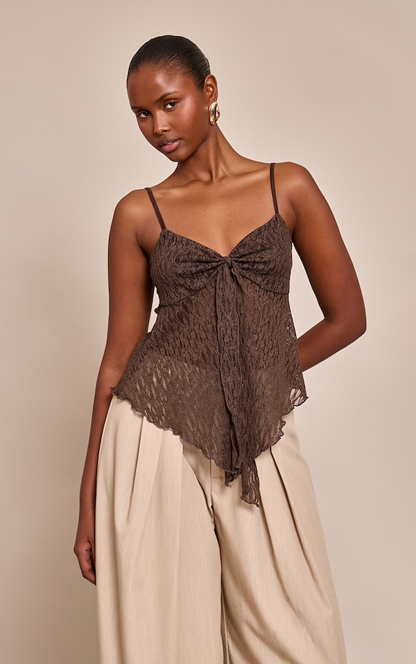 Chocolate Lace Tie Front Cami Top