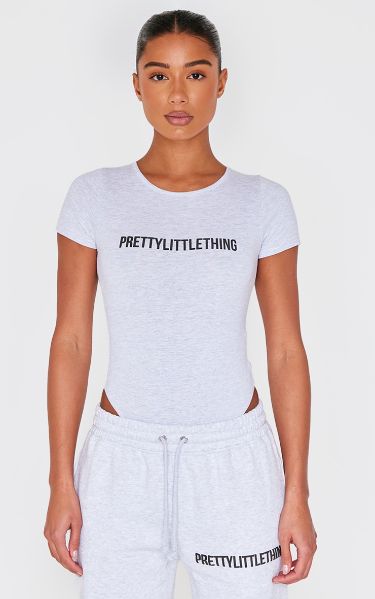 PRETTYLITTLETHING Ash Grey Puff Print Short Sleeve Bodysuit image 1