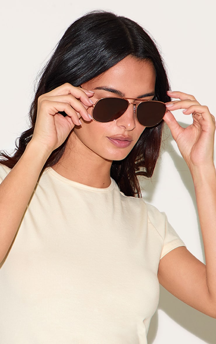 Brown Metal Aviator Sunglasses image 1