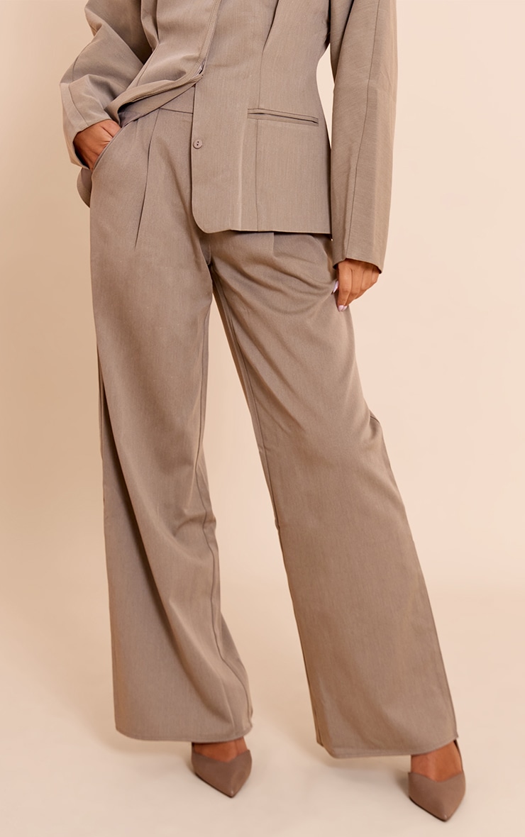 Grey Premium Woven Tailored Wide Leg Pleated Pants image 2