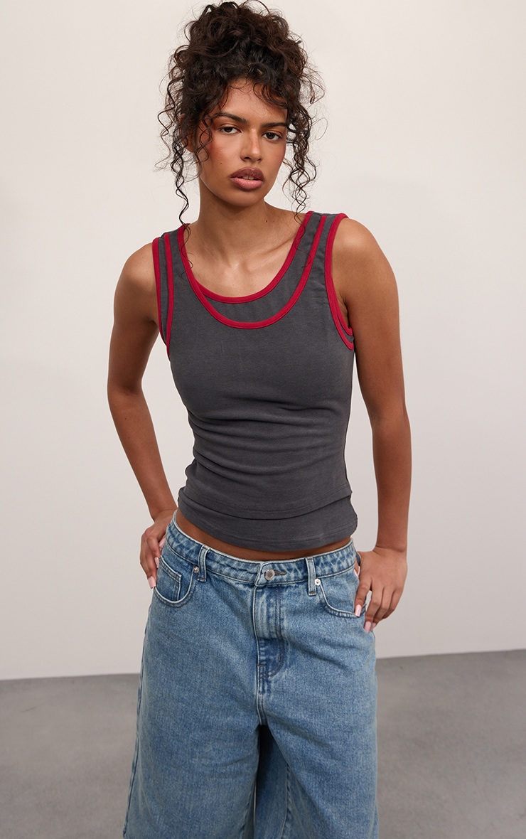 Charcoal Contrast Soft Stretch Vest Top