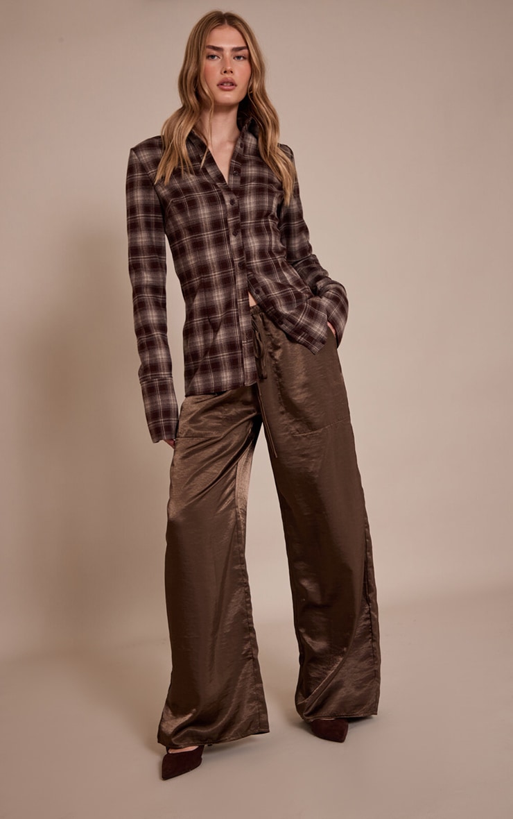 Dark Olive Crinkle Satin Slouchy Drawstring Pants image 1
