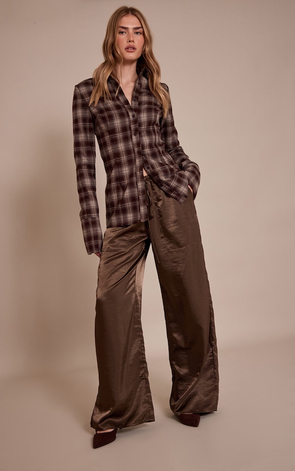Dark Olive Crinkle Satin Slouchy Drawstring Pants