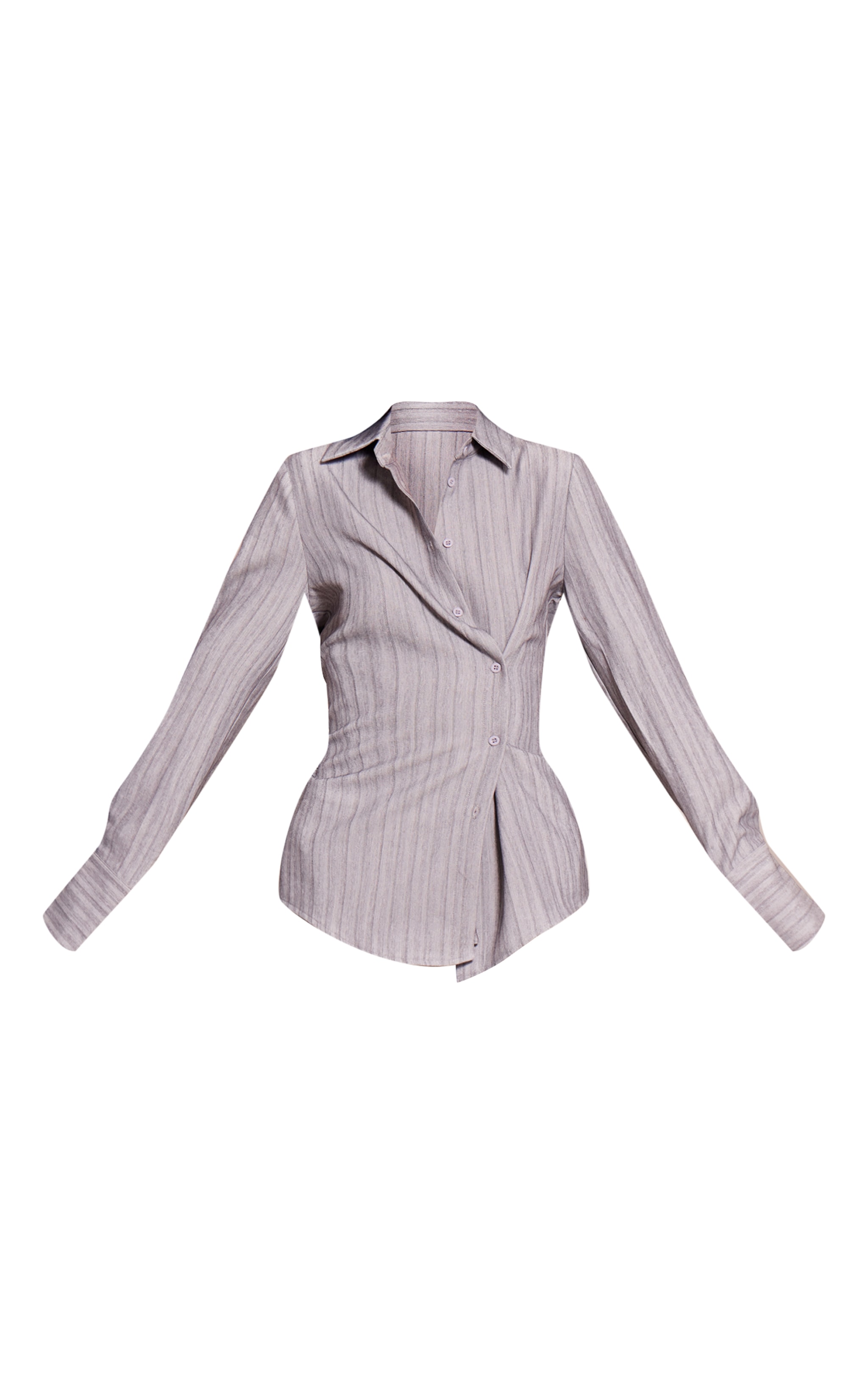 Light Grey Pinstripe Woven Asymmetric Button Shirt image 5