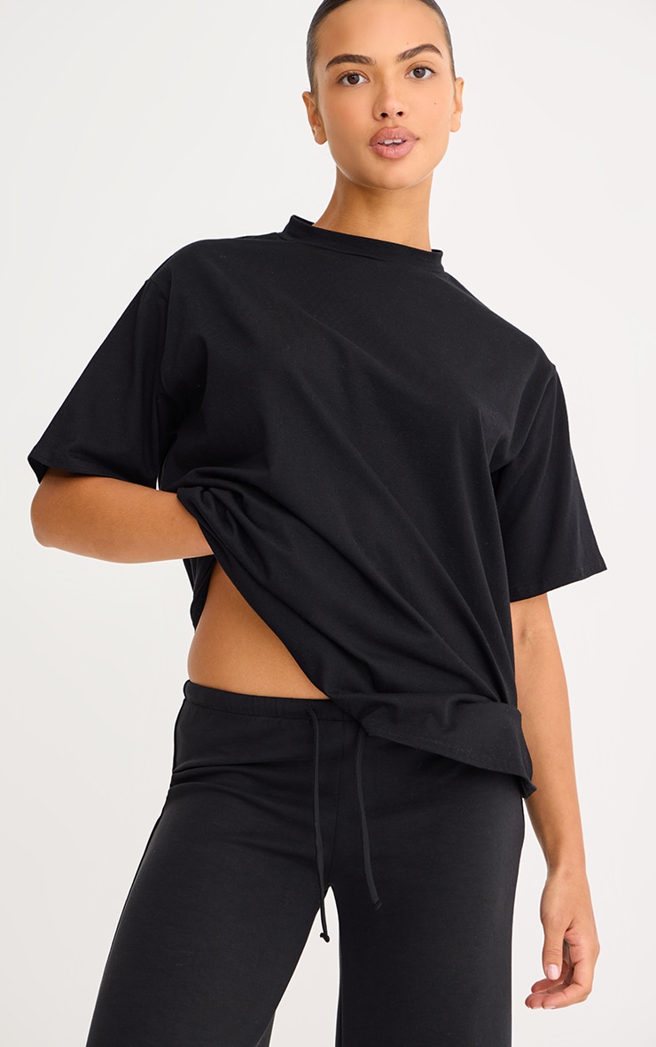 Black Cotton Basic Oversized T-shirt image 4