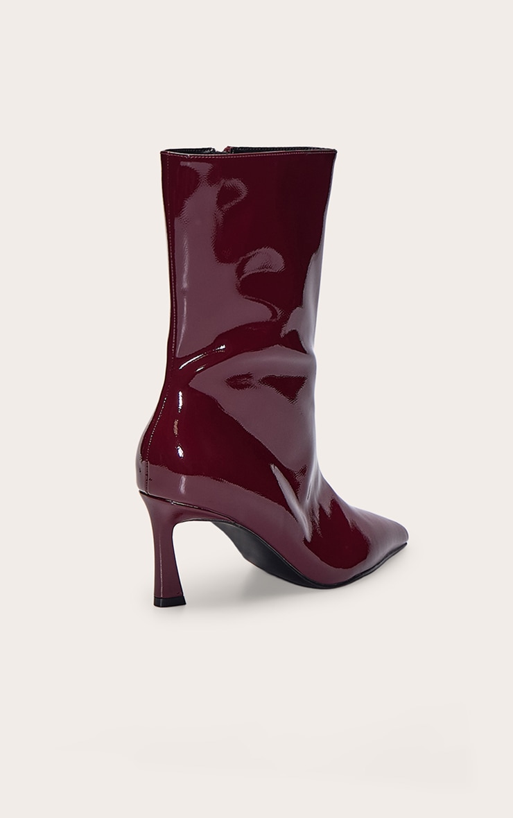 Burgundy Crinkle PU Kick Heel Ankle Boot image 4