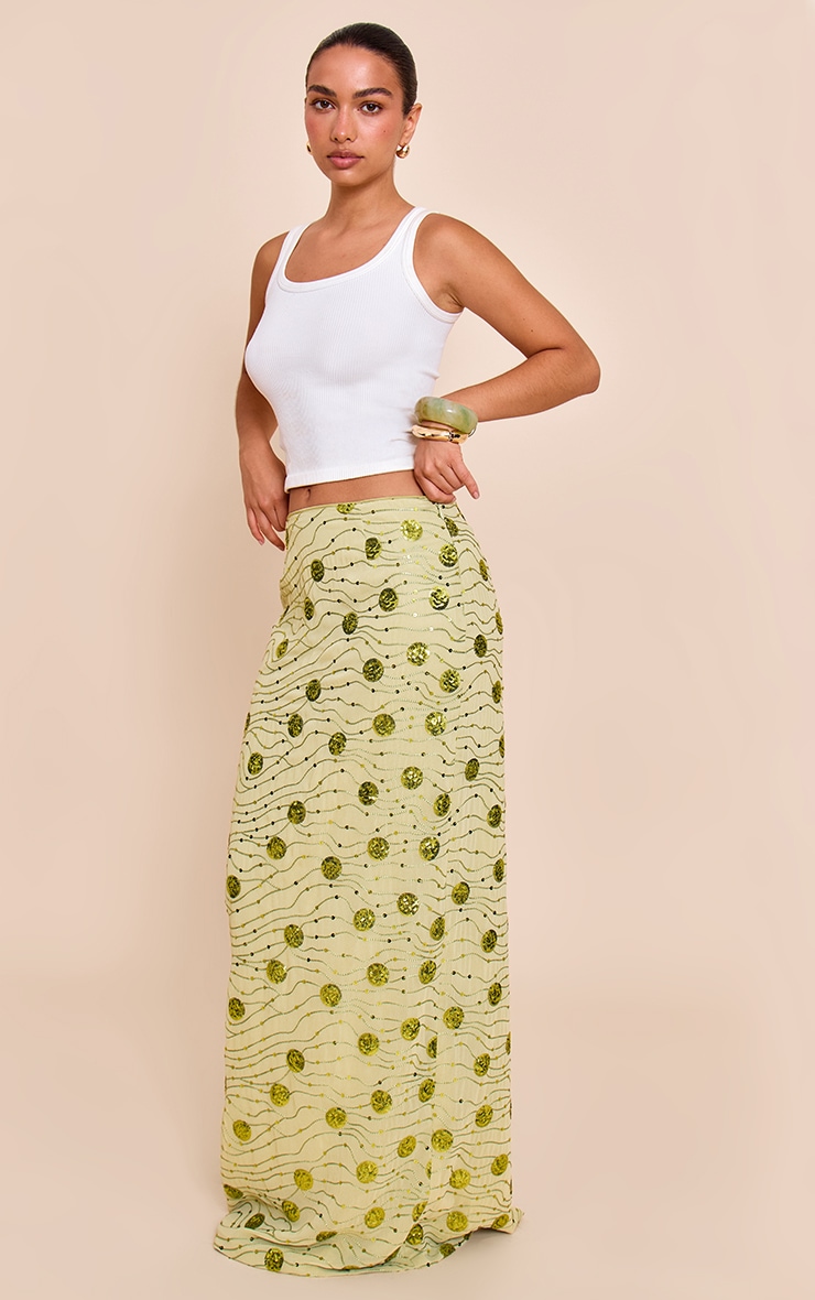 Sage Green Embellished Maxi Skirt image 4