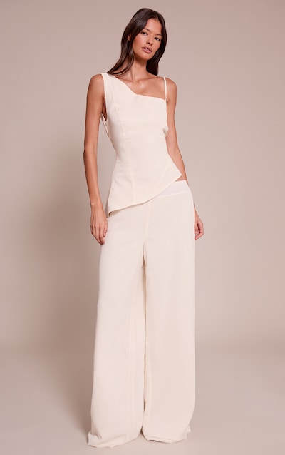 Cream Chiffon Straight Leg Pant