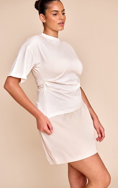 Plus Mini-jupe trapèze tissée sable