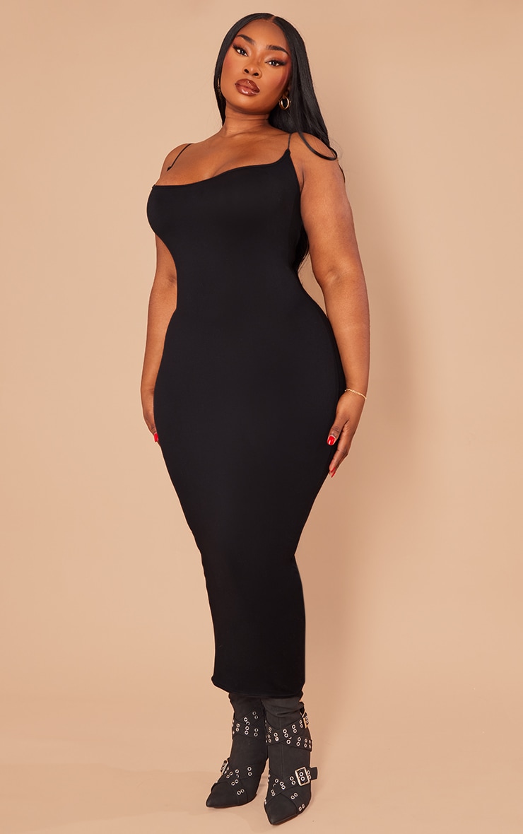 Plus Black Soft Touch Jersey Slip Midi Dress image 3