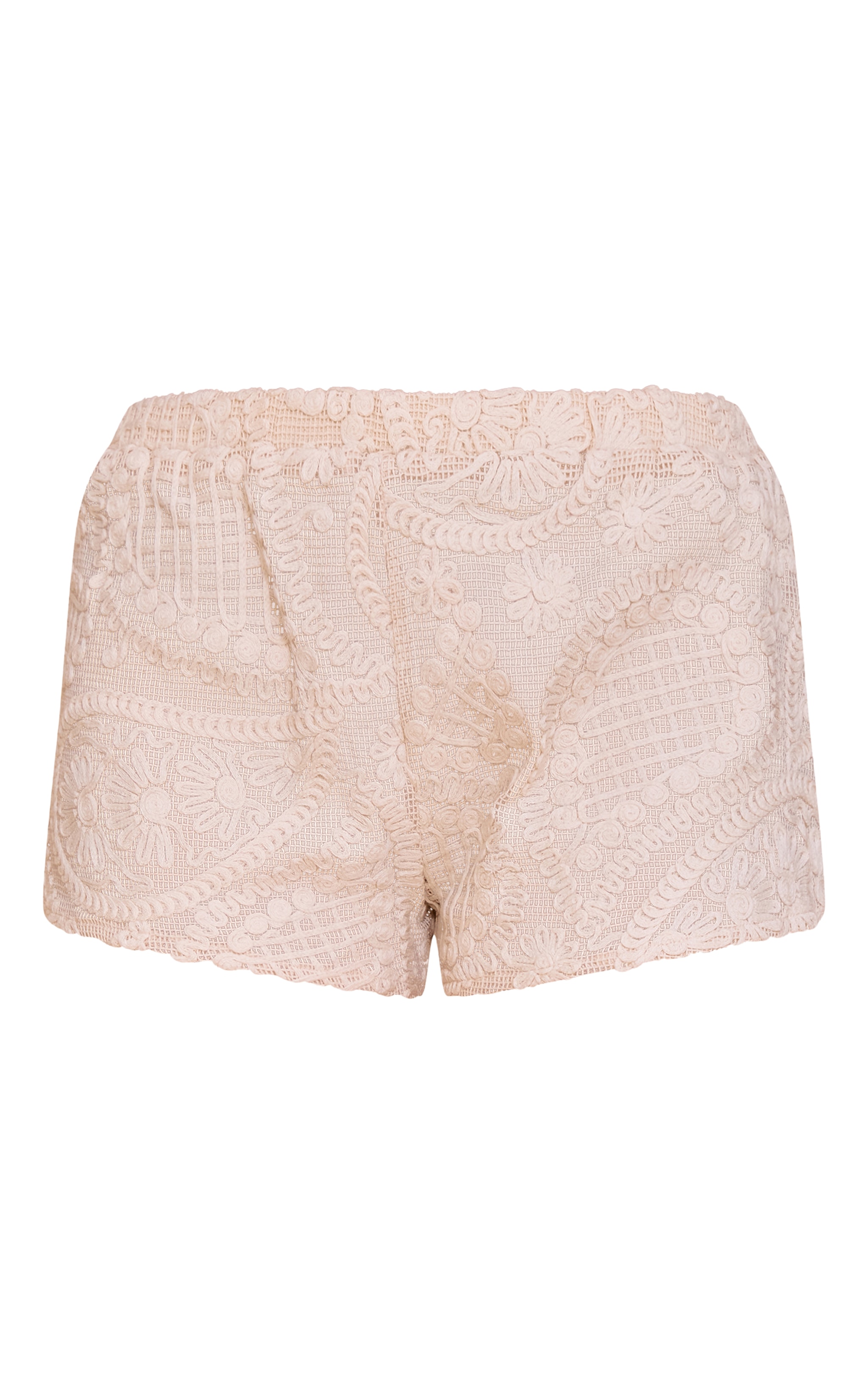 Cream Textured Embroidered Mid Rise Mini Shorts image 6