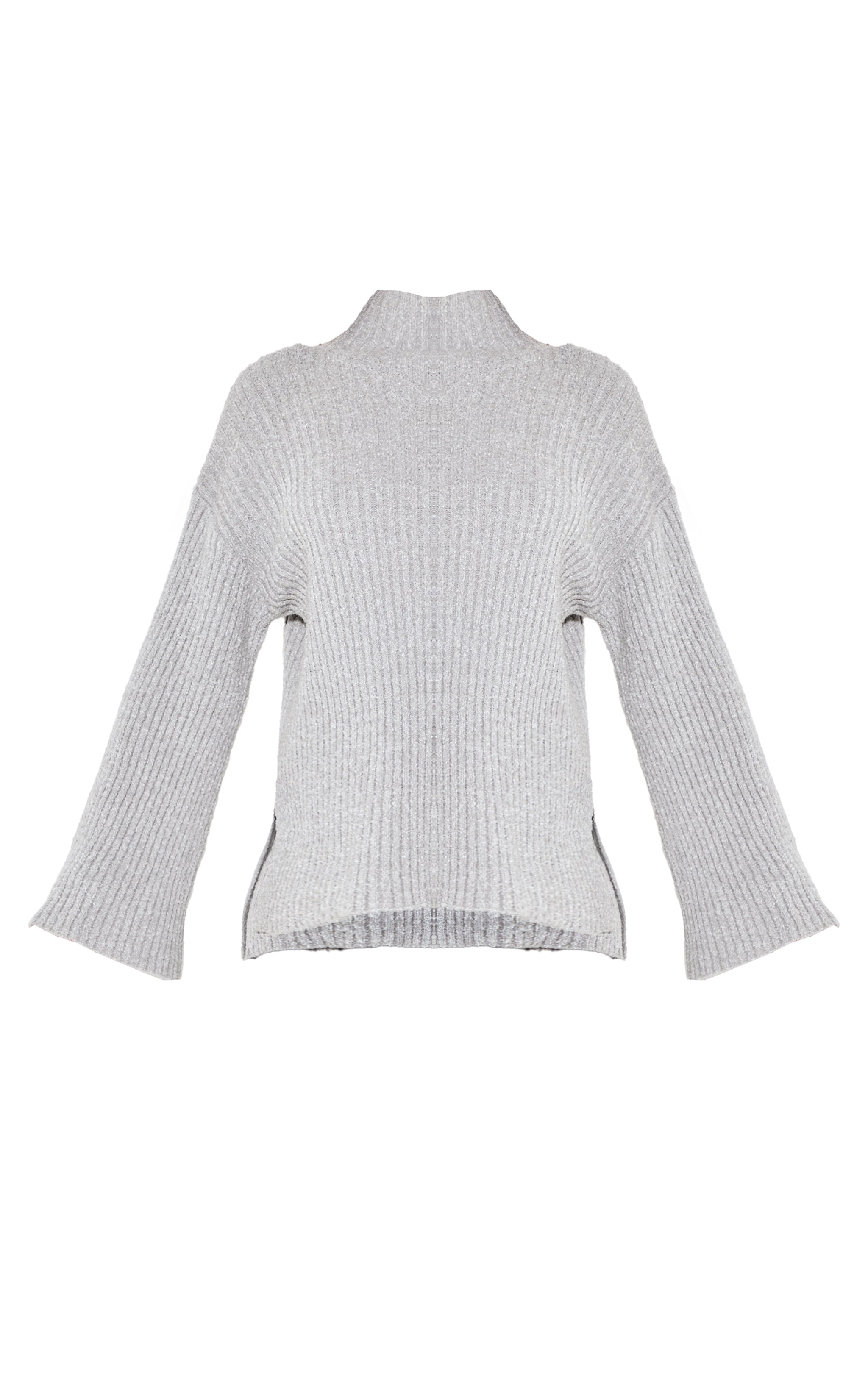 Ash Grey Rib Boucle Knit Oversized Jumper | Knitwear